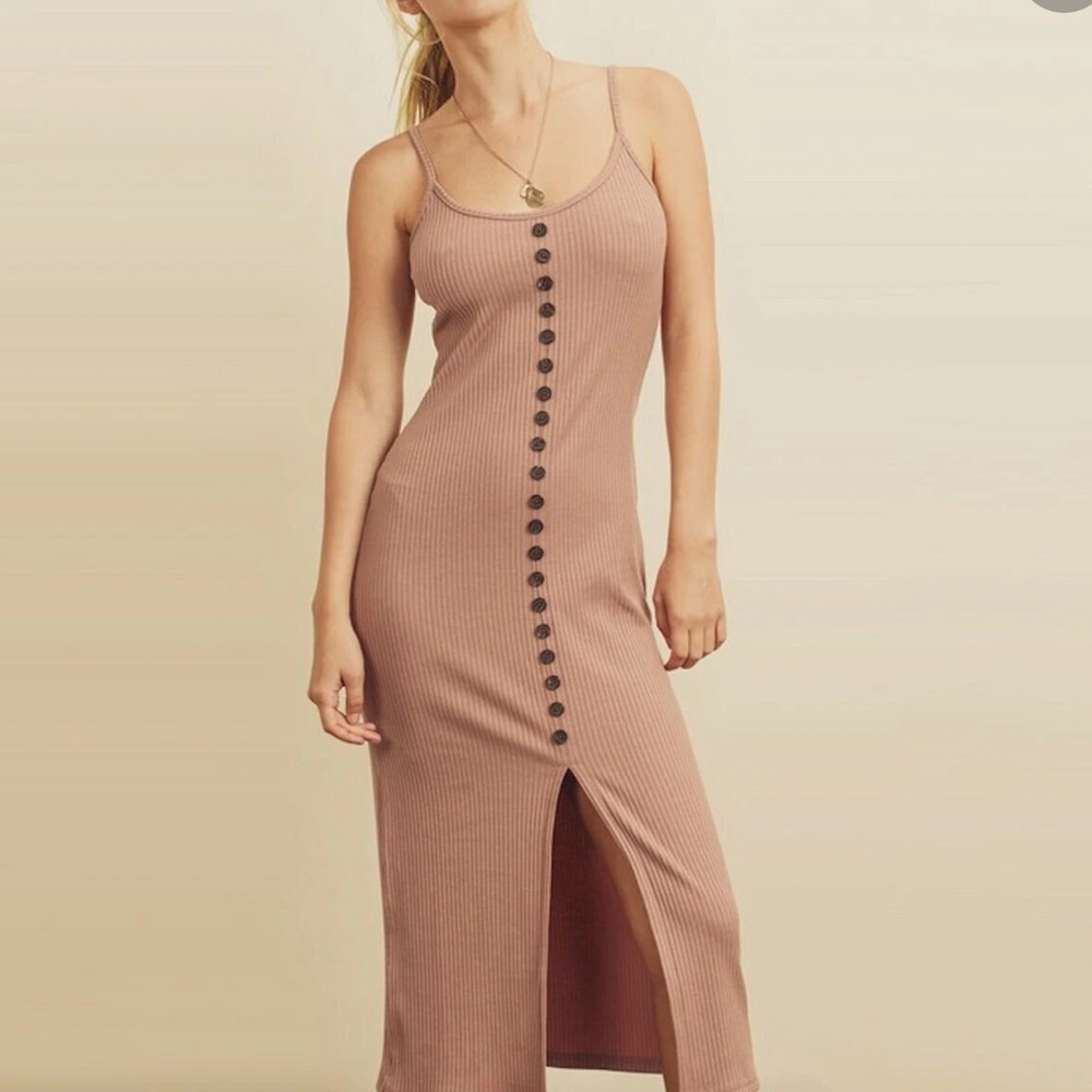 Sleeveless Ribbed Fitted Button-front Midi Dress